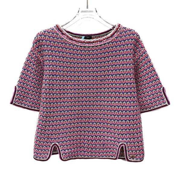 CHANEL Vibrant Knit Top with Pink and Blue Accents - Picture 1 of 8